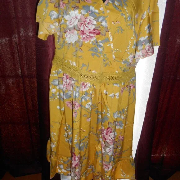 sachin and babi light blue dress SHEIN | Dresses | Shein Tropical Floral Yellow Dress Empire Waist Butterfly  Sleeves